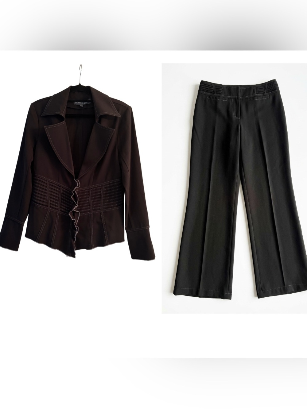 Vintage Black Ruffle Corset Suit Set Wide Leg Pants - 2 Piece